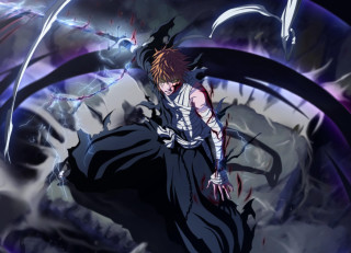 Man sword demon lightning background - his hand and a demon in the background free wallpaper