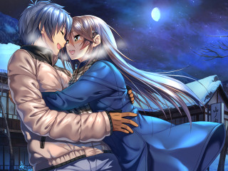 Couple hugging stars moon night - star and a moon in the background free wallpaper