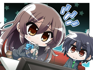 Anime characters sitting computer screen - two anime character free wallpaper for desktop