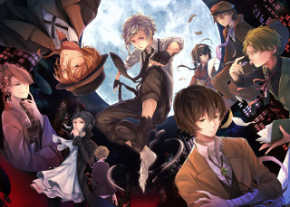 Anime characters full moon night - a full moon behind them free wallpaper