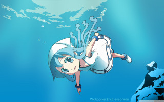 Cartoon girl floating water suitcase - underwater free wallpaper