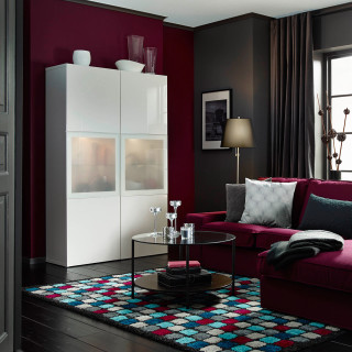 Living room red couch white - free 3d render wallpaper