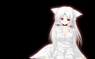 White haired wolf girl sitting - furry art free wallpaper