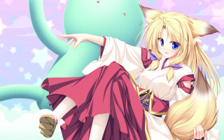 Blonde girl anime fox ears - a girl in a dress free wallpaper for desktop