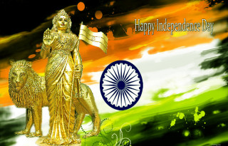 Golden statue woman flag lion - golden free wallpaper