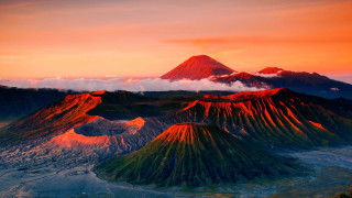 Mountain red sky clouds background - mystical free wallpaper