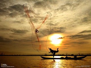 Flying kite boat water sunset - a boat free wallpaper