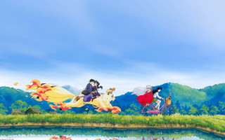 Lake forest bikes autumn sky - a matte painting free wallpaper
