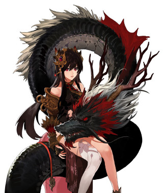 Woman dragon sword demon sitting - dragon art free wallpaper