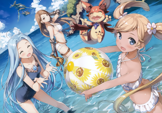 Anime girls playing ball water - armin hansen free wallpaper