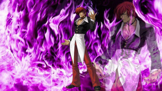 Anime characters purple background flames 2 - two anime character free wallpaper