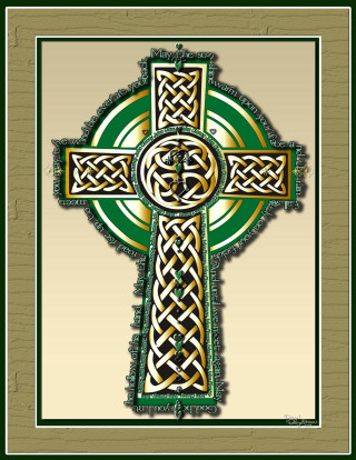 Celtic cross green background gold - a green border free wallpaper