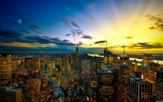 City skyline yellow blue night - sky free wallpaper