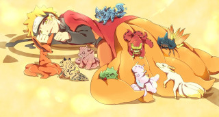 Cartoon characters laying yellow background - the ground together free wallpaper