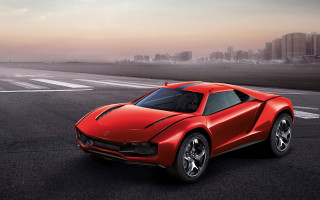 Red sports car runway city - concept design free wallpaper