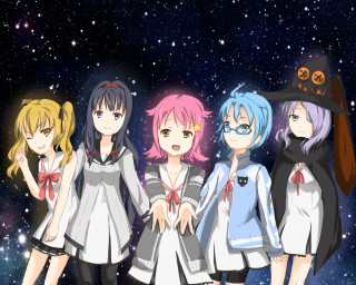 Anime girls galaxy background stars - a group of anime girls free wallpaper
