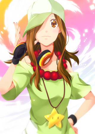 Woman hat star necklace green - toyism free wallpaper