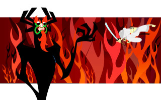 Demon cartoon swords fire background - epic free wallpaper for desktop