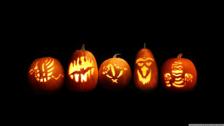 Carved pumpkins with faces group - art free wallpaper