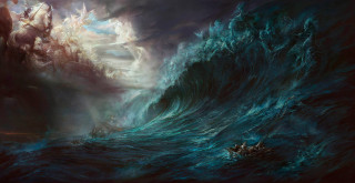 Boat wave man water painting - a painting of a boat free wallpaper