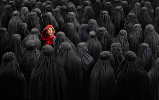 Woman red hoodie surrounded black - amir zand free wallpaper