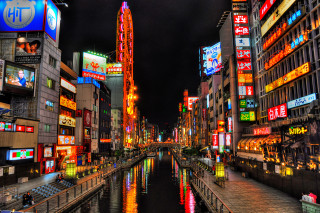City street river night neon - the river free wallpaper