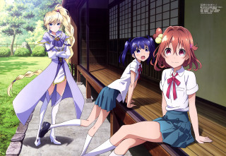 Anime girls bench school uniform - poster art free wallpaper
