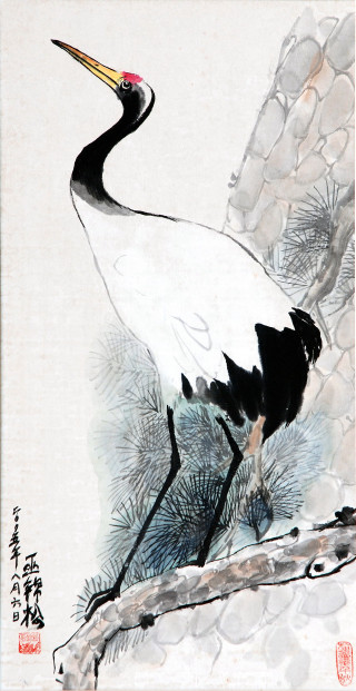 Crane pine branch watercolor chen - pine free wallpaper