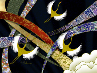 Birds flying red ribbon blue - awataguchi takamitsu free wallpaper
