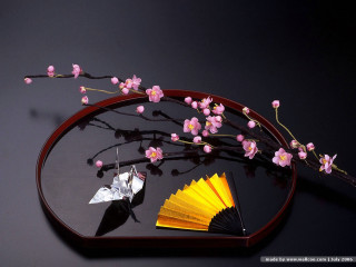 Mirror fan flower paper crane - still free wallpaper