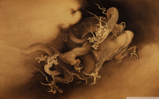 Dragon sky background clouds painting - shin hanga free wallpaper