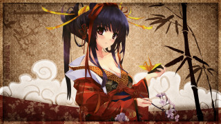 Woman kimono flower bamboo tree - fantasy art free wallpaper