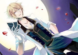 Man holding card moon background - tarot card free wallpaper