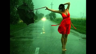 Woman red dress umbrella rainy 2 - araceli gilbert free wallpaper