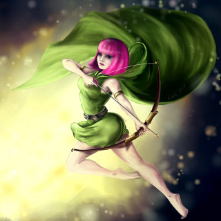 Woman bow arrow flying green - daphne mcclure free wallpaper