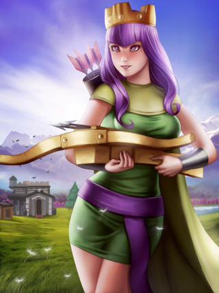 Woman green dress sword crown - a castle in the background free wallpaper