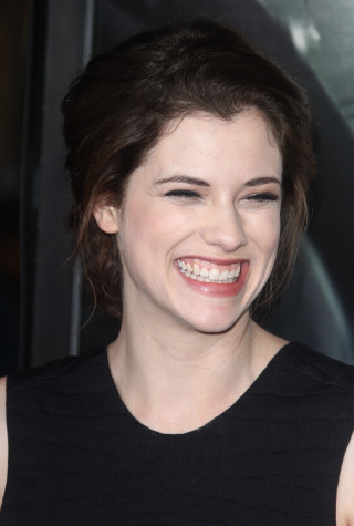 Smiling woman black dress black - her shoulder free wallpaper