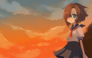 Girl short skirt sunset clouds - a sunset free wallpaper