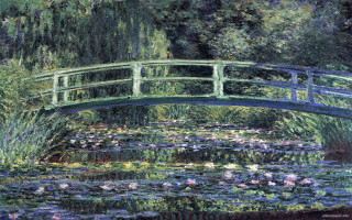 Bridge pond water lilies painting - impressionist painting free wallpaper