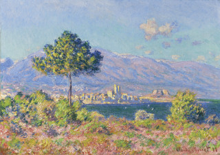 City lake mountains tree painting - impressionist free wallpaper