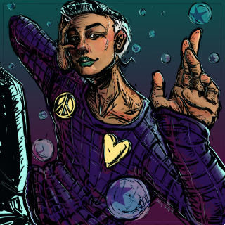Man space suit peace sign - free cyberpunk wallpaper