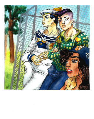 Group people sitting fenced area - a drawing of a group free wallpaper
