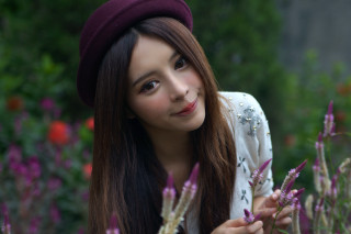 Woman long hair hat flower - canon 5 0 mm free wallpaper