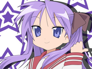 Anime girl purple hair blue 12 - the background and a star free wallpaper