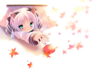 Pink hair girl apple stars - autumn free wallpaper