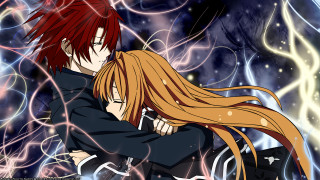 Anime couple hugging stars swirls - neoromanticism free wallpaper