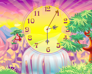Clock waterfall trees sunset background - sunrise free wallpaper for desktop