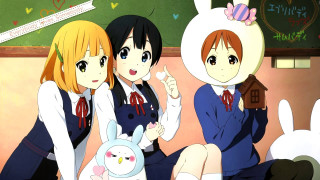 Anime girls bench bunny blackboard 2 - a bench free wallpaper