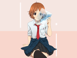 Girl skirt shirt tie sitting - a tie free wallpaper