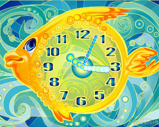 Clock fish water bubbles blue - a surrealist painting free wallpaper